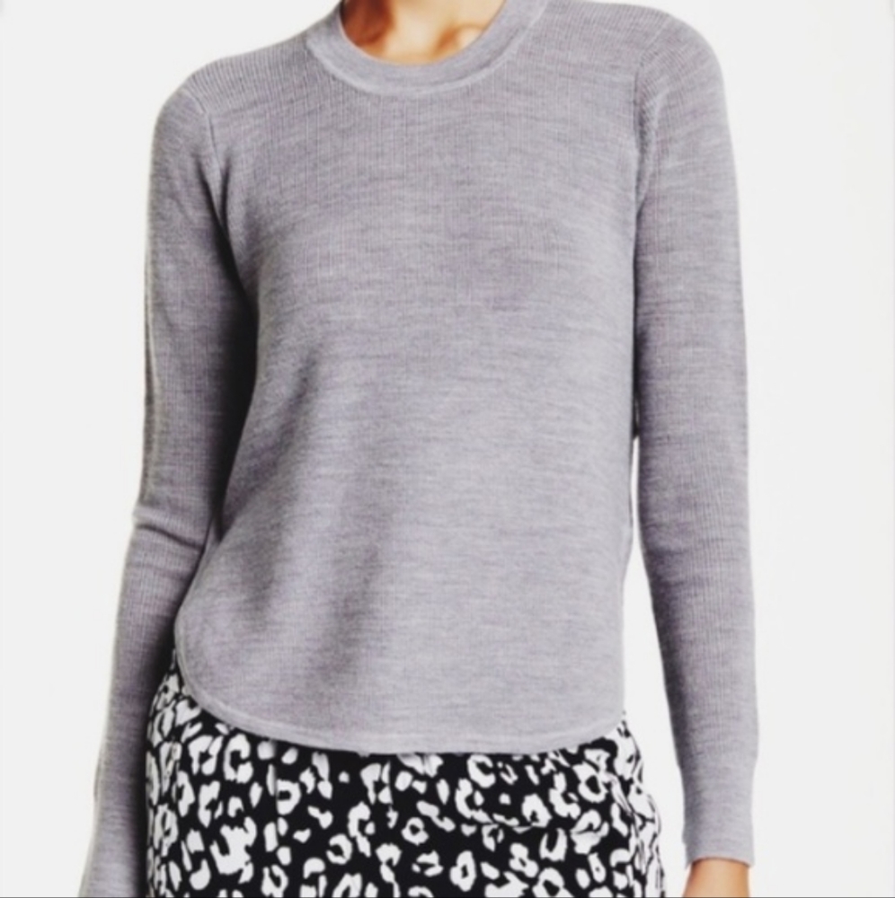 A.L.C. Grey Round Hem Crew Neck Merino Wool Long Sleeve Sweater Size Medium
